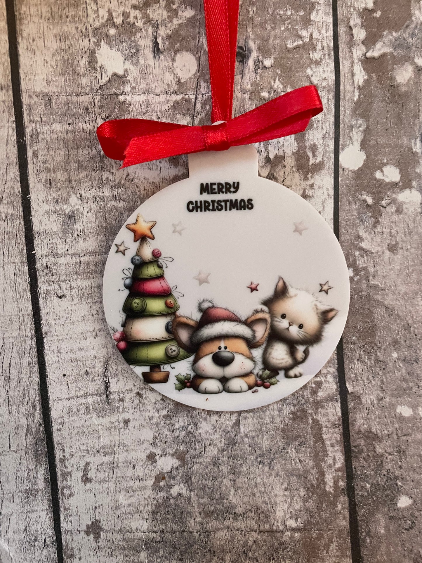 Whimsical Cat and Dog Acrylic Bauble