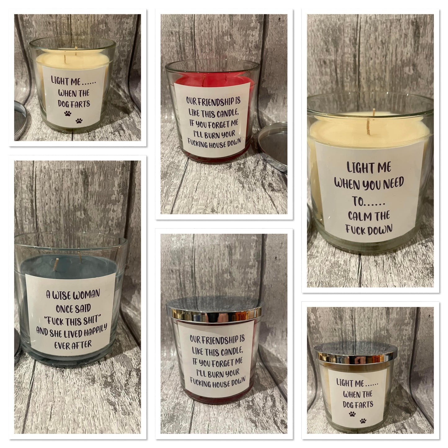Candles with rude sayings