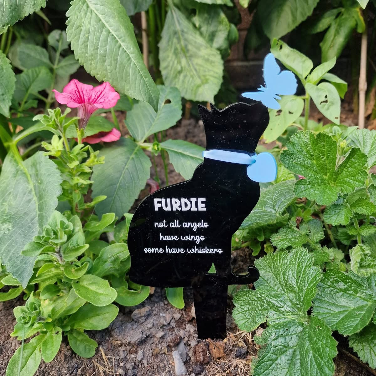 Cat with butterfly grave marker