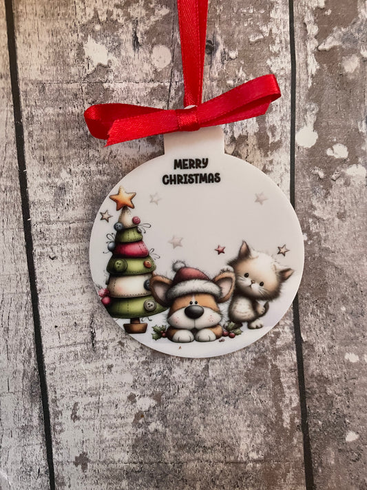 Whimsical Cat and Dog  Acrylic Bauble